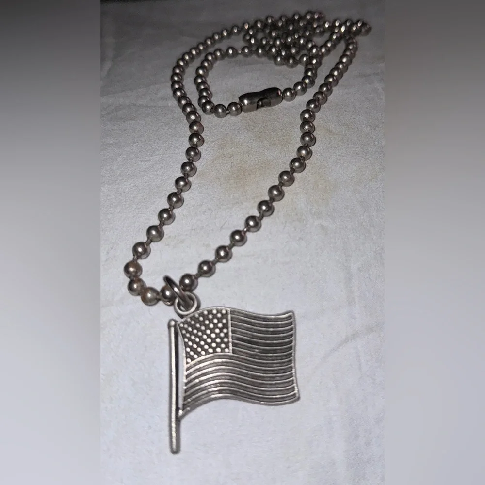Silver American Flag Necklace